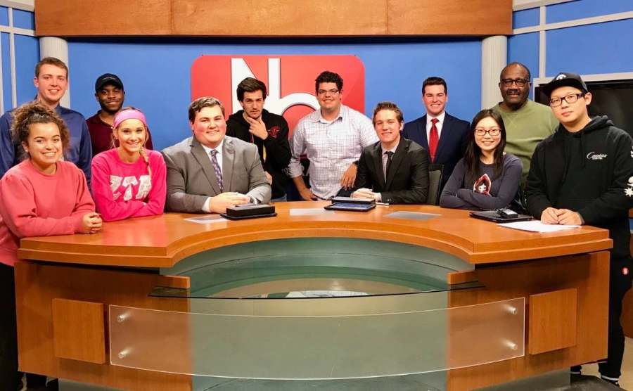 Emily with the NC34 student broadcasting team