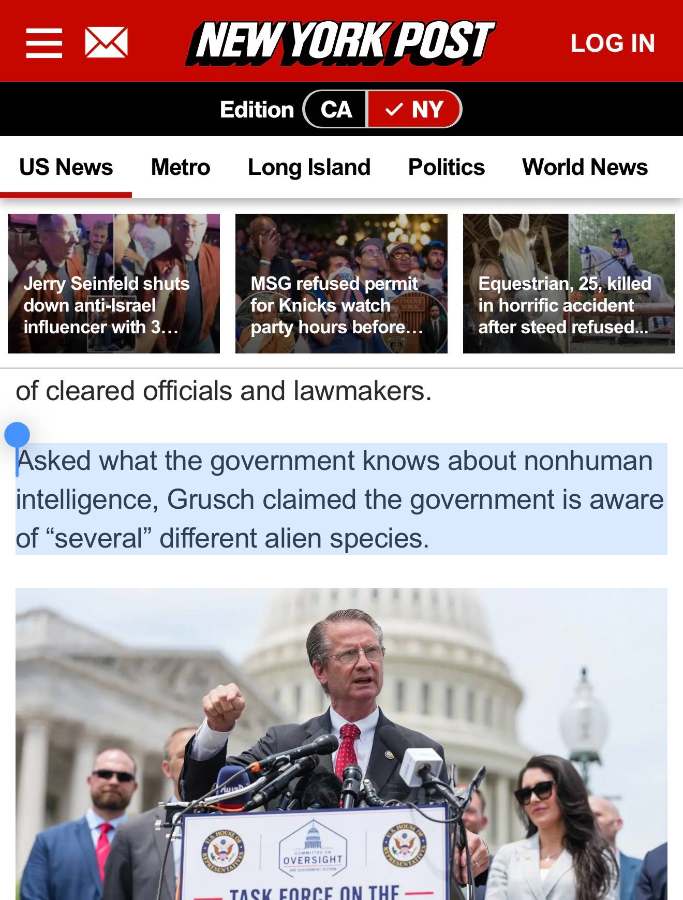 New York Post coverage of the Grusch answer